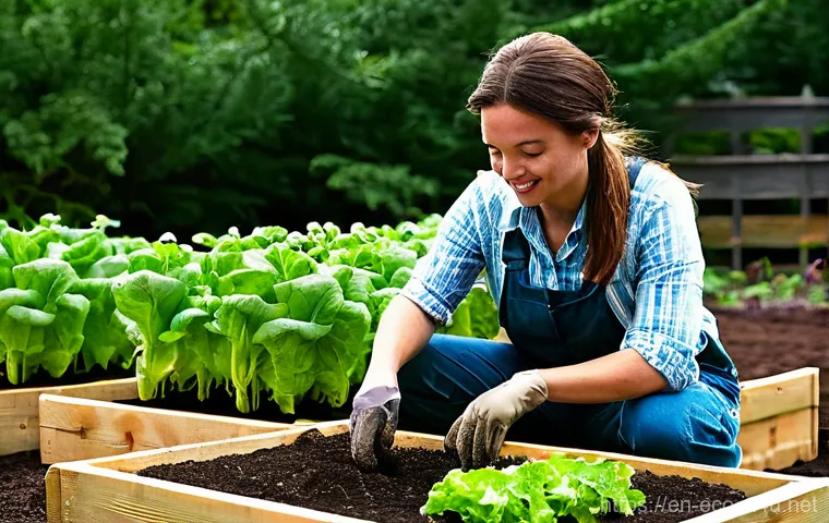 토양 건강 유지 - **"The Gardener's Soil Discovery"**: A bright, natural light photograph showcasing a cheerful woman ...