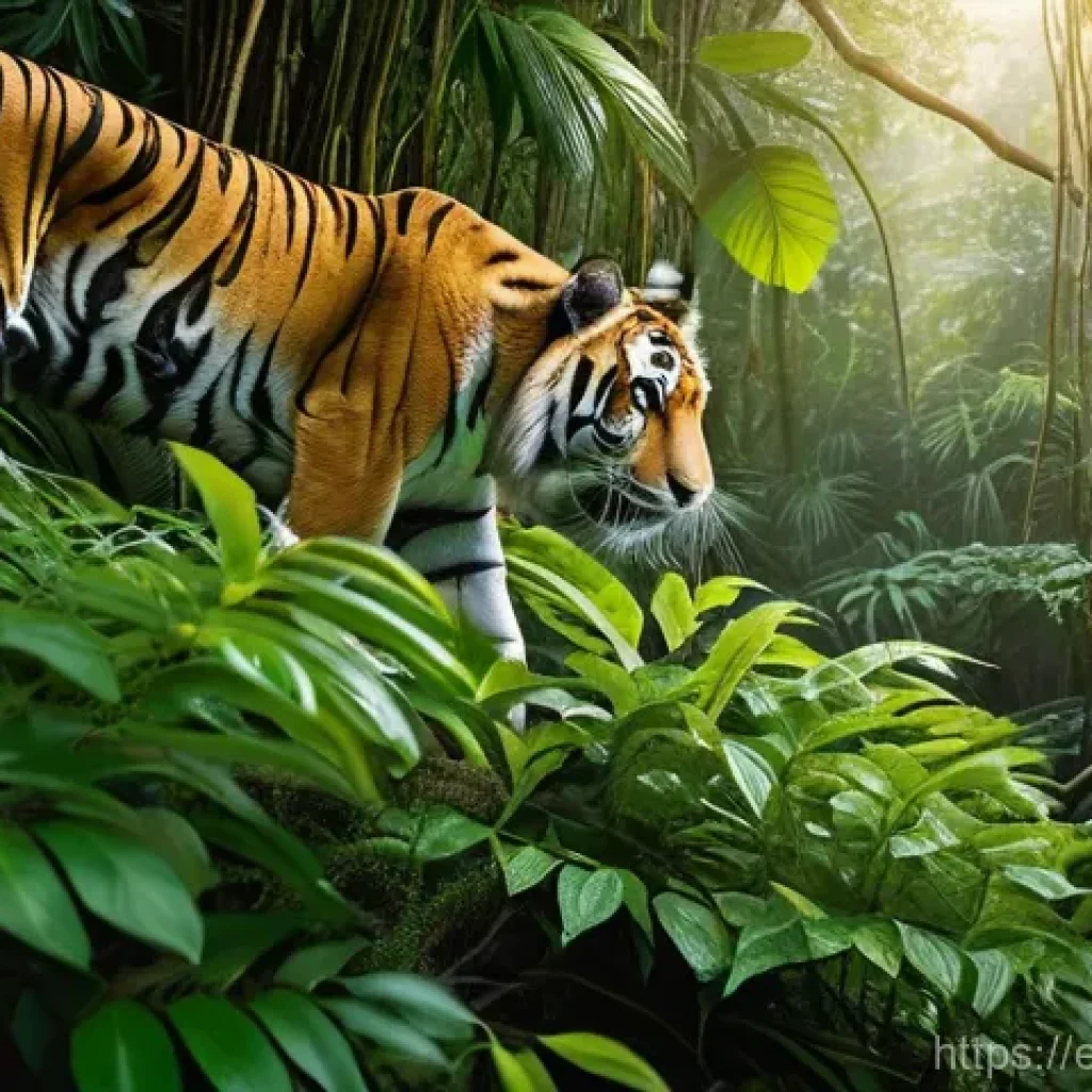 AI와 생태 모니터링 - **Prompt:** A highly detailed, realistic photograph of a majestic Bengal tiger gracefully moving thr...