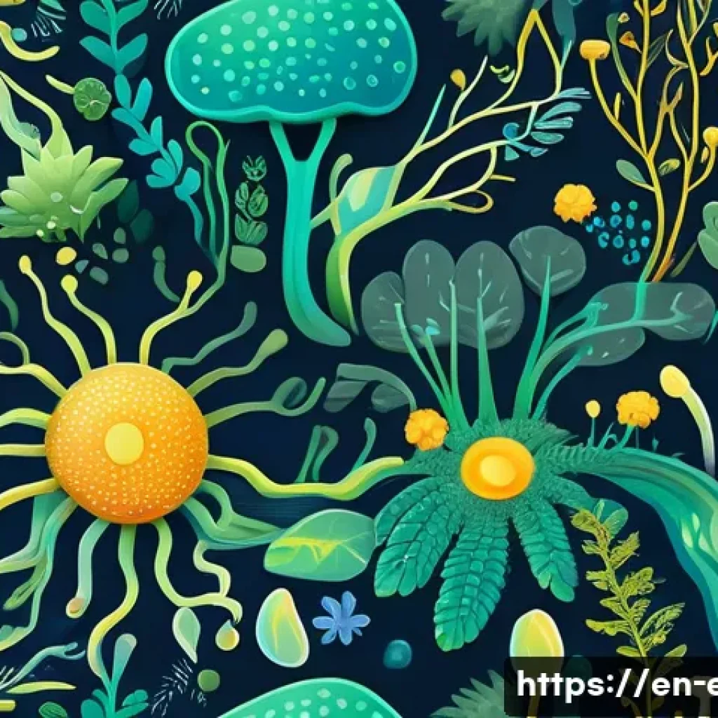 미생물 생태 연구 - **Prompt:** A vibrant, macro-photographic style illustration depicting the intricate and harmonious ...