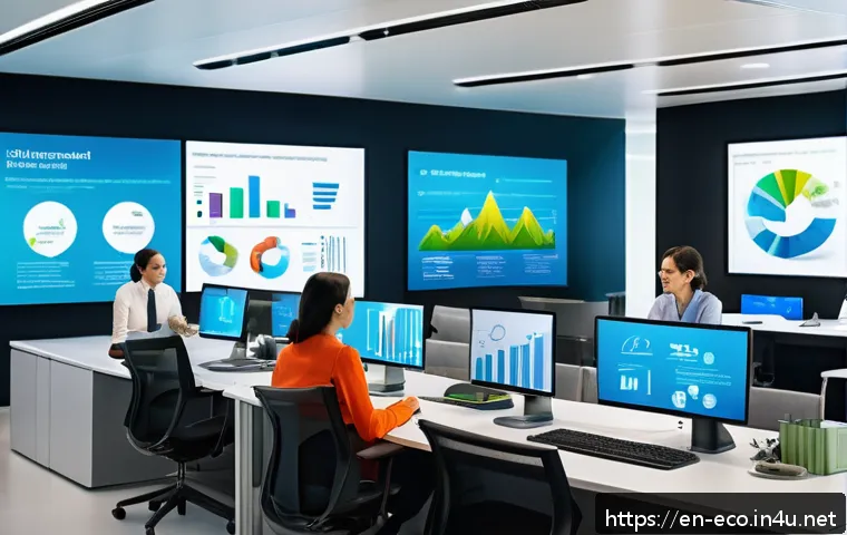 환경 지속가능성 평가 - A detailed, realistic office scene showcasing a diverse team of professionals analyzing environmenta...