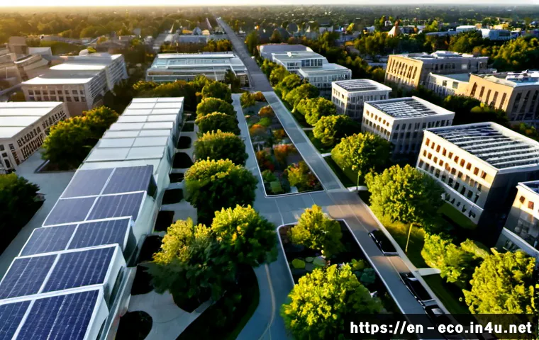 열섬현상 완화 - Photorealistic aerial view of a dense North American city redesigned to reduce urban heat, expansive...