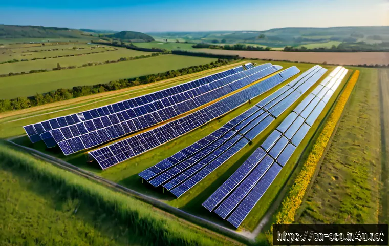 Home 17 태양광 발전과 생태 - Photorealistic aerial view of a modern solar farm integrated with native wildflower meadows and prot...
